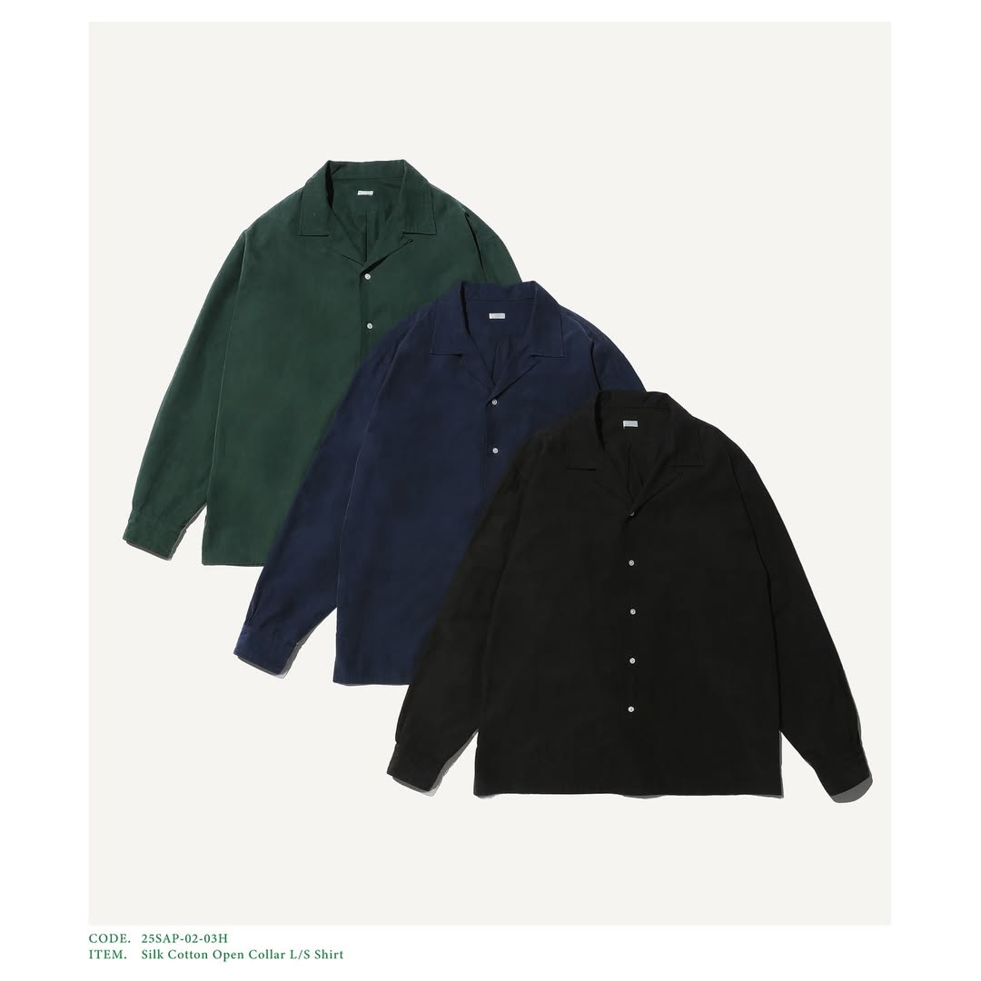 A.PRESSE 25SS Silk Cotton Open Collar L/S Shirt